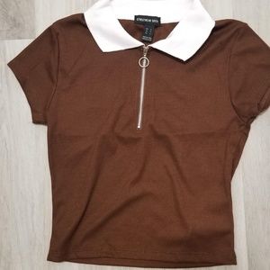 Urban planet brown zipper collar shirt cropped